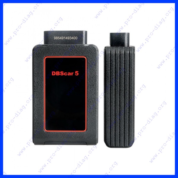 Launch DBScar 5 OBD2 diagnostic adapter front and side view